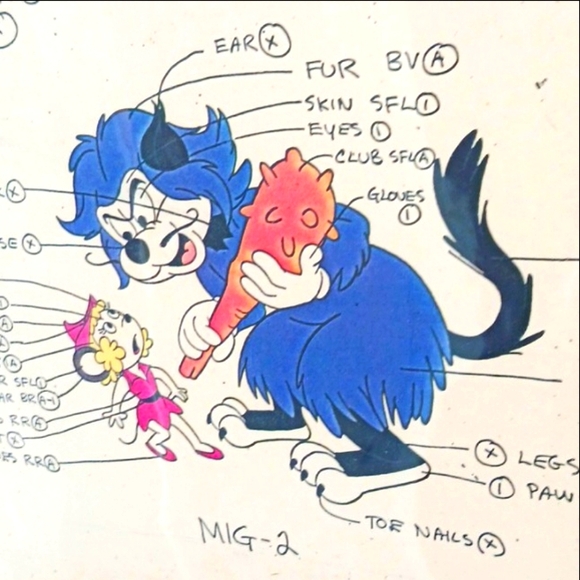 Mighty Mouse Animation CEL-Dual Side Art, 12.5"×17.75", Black Purple Multi. - Picture 6 of 7